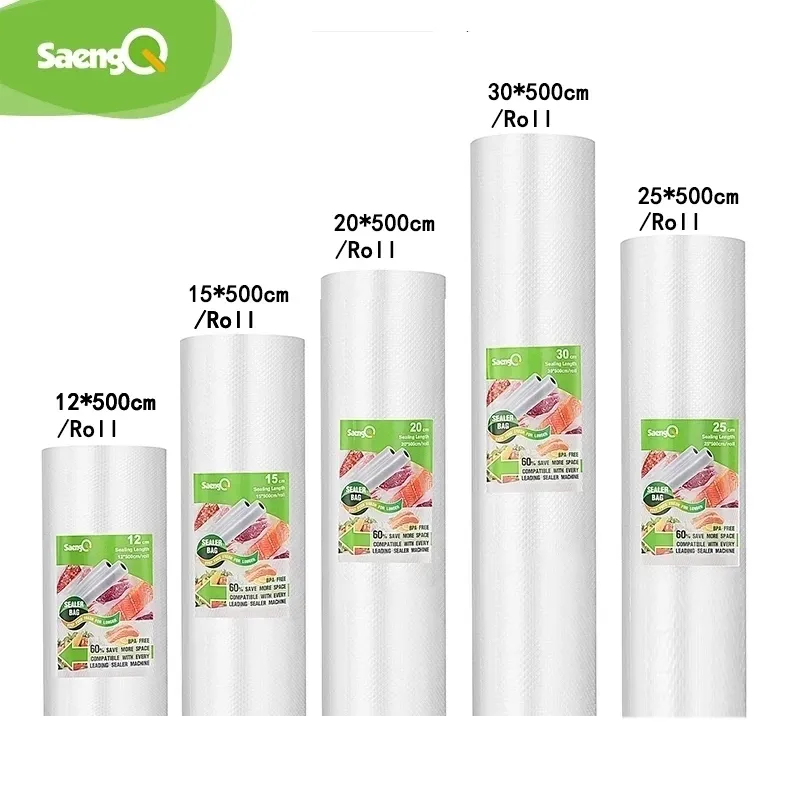 SaengQ 식품 진공 밀봉기용 진공 백, 신선하게 오래 보관, 12 + 15 + 20 + 25 + 30cm x 500cm 롤, 진공 포장기용 로트 백