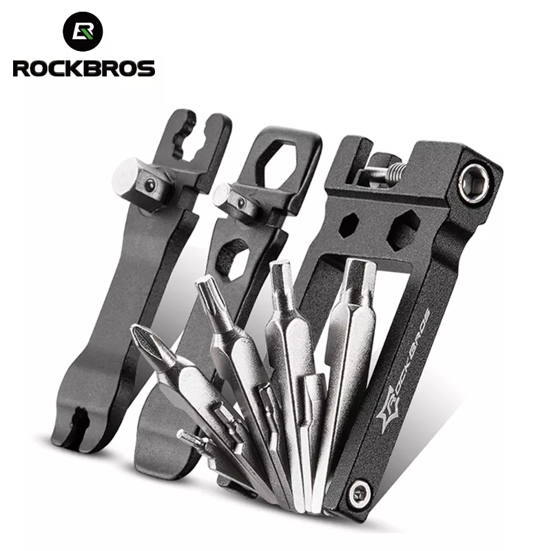 Rockbros 15 in 1 Bike Bicycle Cycling Kit Hex Spoke Screwdriver Tool Multi Repair Tool Set Wrench Mountain Bike Tool Sets Black